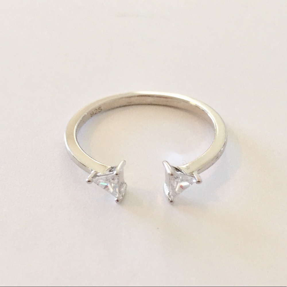 Dainty Sterling Silver Double Triangle Cut CZ Ring